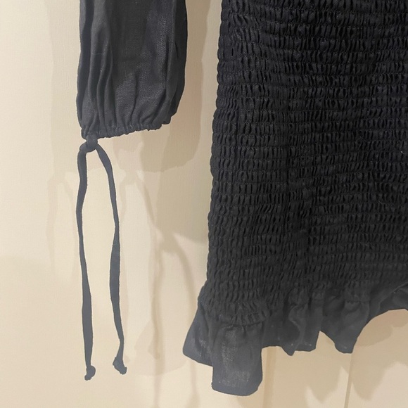 Reformation Hilary Black Smocked Mini Dress Size M - Picture 15 of 16